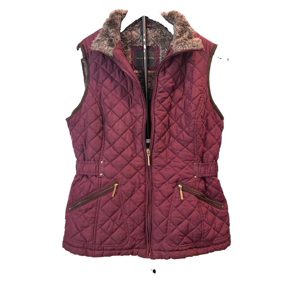 Weatherproof Women's Small Burgundy Quilted Faux Fur Lined Vest Full Zip
